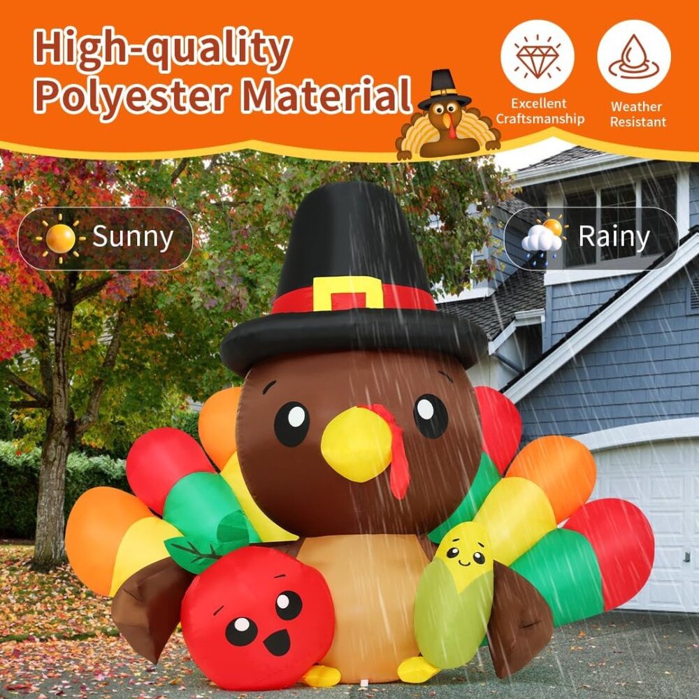 6.3 FT LED Inflatable Turkey with Tomato & Corn – Perfect Thanksgiving Decor - Picture 6 of 6